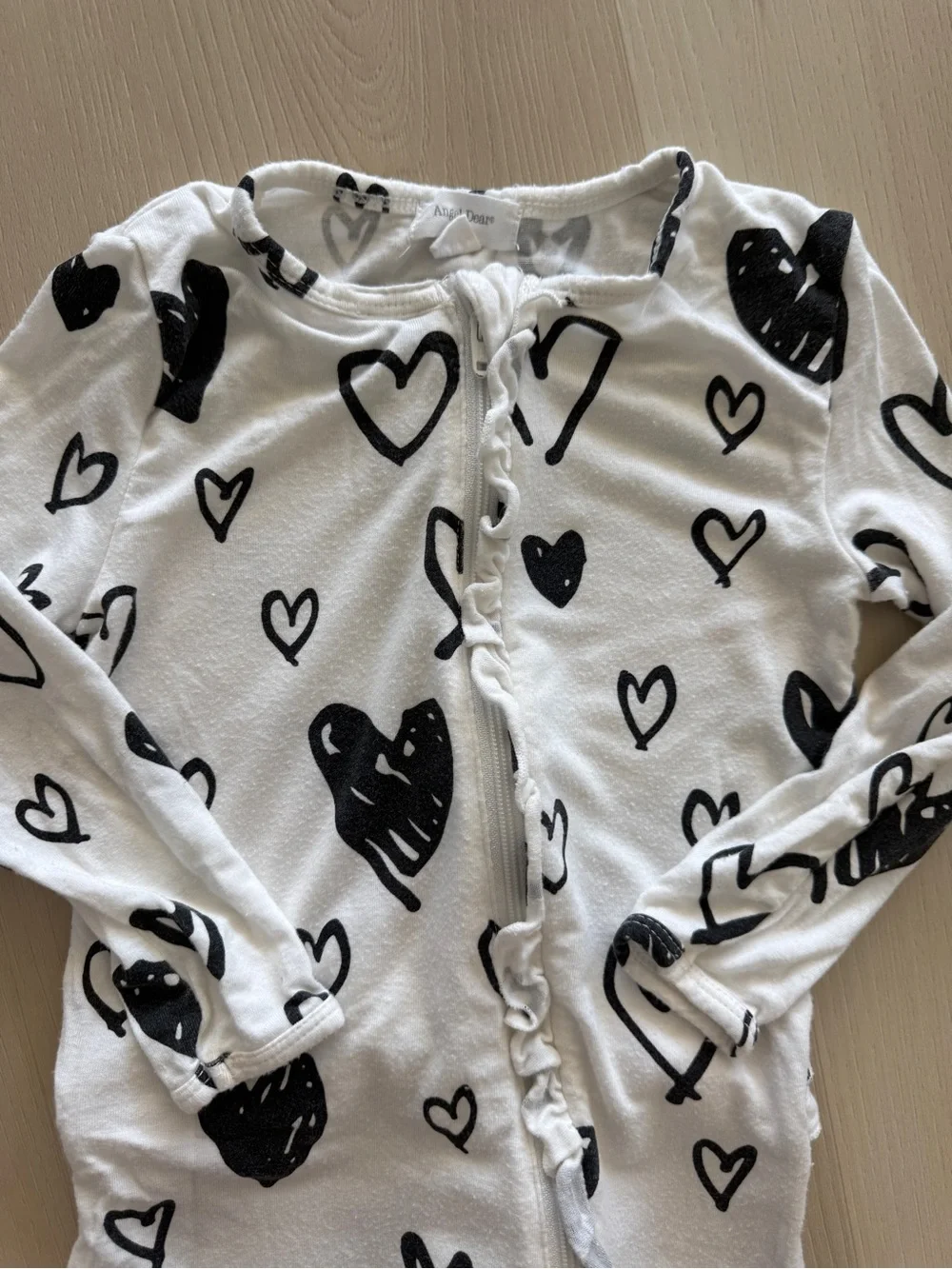 Angel Dear Bamboo Footed Zip Up One-Piece Pajamas with Black Heart Print